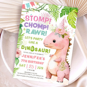 Stomp Chomp Rawr! Dinosaur 7. Geburtstagsparty Gir Einladung