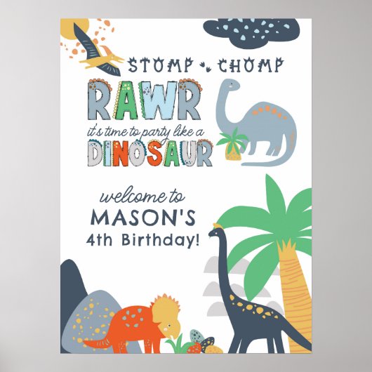 Stomp Chomp Rawr Dinosaur Geburtstag Begrüßungszei Poster (Vorne)