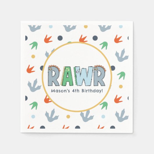 Stomp Chomp Rawr Dinosaur Geburtstag Serviette (Vorderseite)