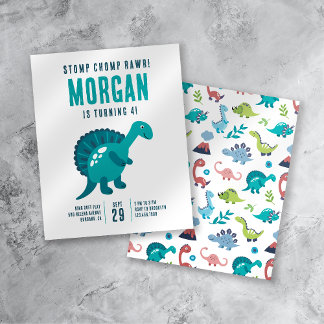 Stomp Chomp Rawr Dinosaur Geburtstagsparty Einladu Flyer