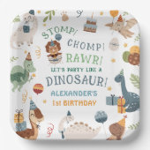 Stomp Chomp Rawr Dinosaur Junge 1. Geburtstag Pappteller (Vorderseite)