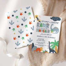 Stomp Chomp Rawr Dinosaurier Einladung zum Geburts