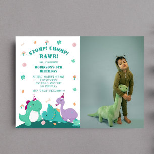 Stomp Chomp Rawr Niedlich Dinosaur Birthday Foto Einladung