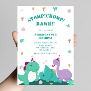 Stomp Chomp Rawr Niedlich Dinosaur Geburtstag Einladung
