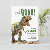 Stomp Chomp Roam Tyrex Geburtstag Einladung (Stehend Vorderseite)