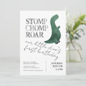 Stomp Chomp Roar Baby Boy Dinosaur Erster Geburtst Einladung (Stehend Vorderseite)