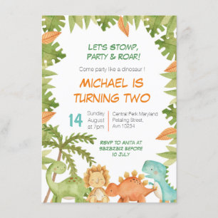 Stomp Chomp Roar Dino Einladung zum Geburtstag