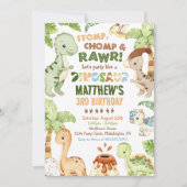 Stomp Chomp Roar Dinosaur 3. Geburtstag Einladung (Vorderseite)