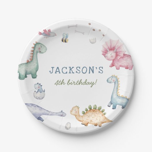 Stomp, Chomp & Roar Dinosaur Boys Birthday Party Pappteller (Vorderseite)