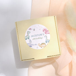 Stomp, Chomp & Roar Dinosaur Boys Birthday Party Runder Aufkleber