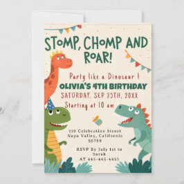 Stomp Chomp Roar Dinosaur Boys Geburtstagsparty Einladung