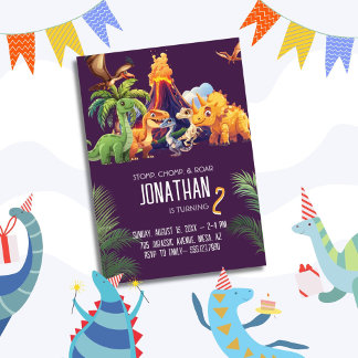 Stomp Chomp Roar Dinosaur Geburtstag Einladung