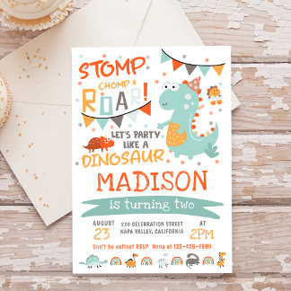 Stomp, Chomp & Roar Dinosaur Geburtstagsparty Einladung