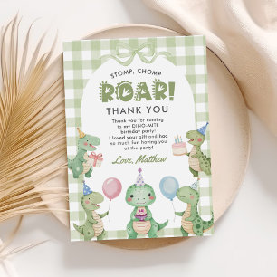 Stomp Chomp Roar Dinosaur Gingham 1. Geburtstag Dankeskarte