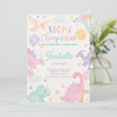 Stomp Chomp & Roar Dinosaur Invitation Editable Einladung (Stehend Vorderseite)