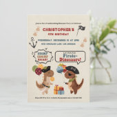 Stomp Chomp Roar Dinosaur Pirate Boy Birthday Einladung (Stehend Vorderseite)