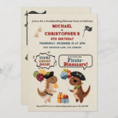 Stomp Chomp Roar Dinosaur Pirate Twin Boy Geburtst Einladung (Vorne/Hinten)