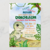 Stomp, Chomp, Roar, Dinosaur Watercolor Birthday Einladung (Vorderseite)