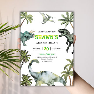 Stomp, Chomp, Roar! Dinosaurier 3. Geburtstags-Par Einladung