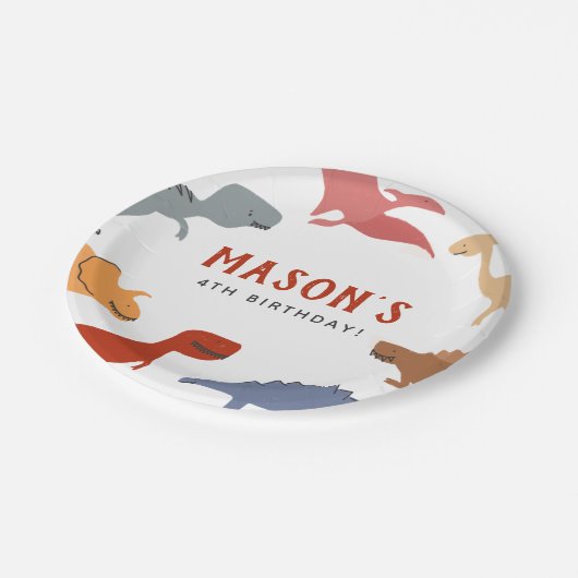 Stomp, Chomp & Roar! Dinosaurier Boy Birthday Part Pappteller (Schrägansicht)