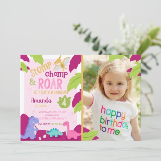 Stomp, Chomp & Roar Dinosaurier Einladung zum Gebu (Stehend Vorderseite)