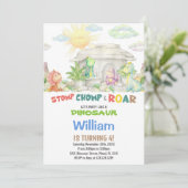 Stomp Chomp Roar Dinosaurier Einladung zum Geburts (Stehend Vorderseite)