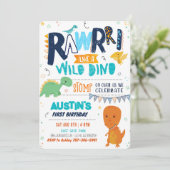 Stomp Chomp Roar Dinosaurier Einladung zum Geburts (Stehend Vorderseite)