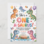 Stomp Chomp Roar Dinosaurier eins a saurus Geburts Einladung (Vorderseite)