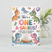 Stomp Chomp Roar Dinosaurier eins a saurus Geburts Einladung (Stehend Vorderseite)