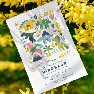Stomp Chomp Roar Farbiger Dino 3. Geburtstag Einladung