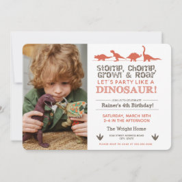 Stomp Chomp ROAR Geburtstag Dinosaurier Lila herun Einladung
