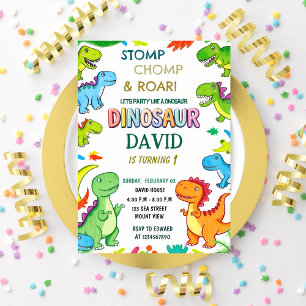 Stomp Chomp & Roar in Fun Dinosaurier 1. Geburtsta Einladung