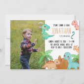 Stomp Chomp Roar Niedlich Dinosaur Geburtstag Einladung (Vorderseite)