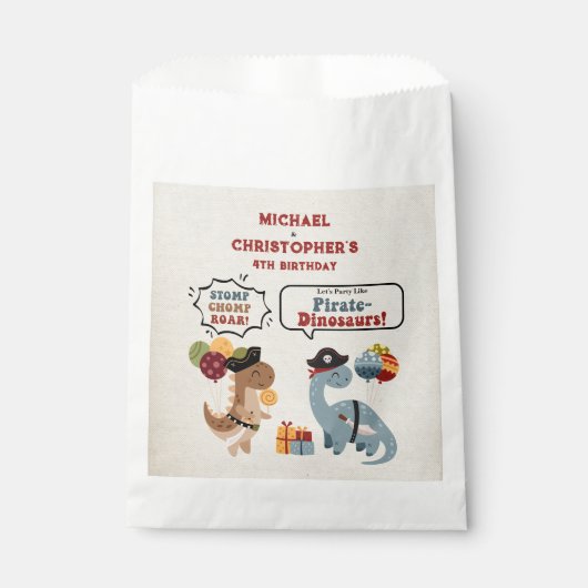 Stomp Chomp Roar Pirate Dinosaur Twin Boy Geburtst Geschenktütchen (Vorderseite)