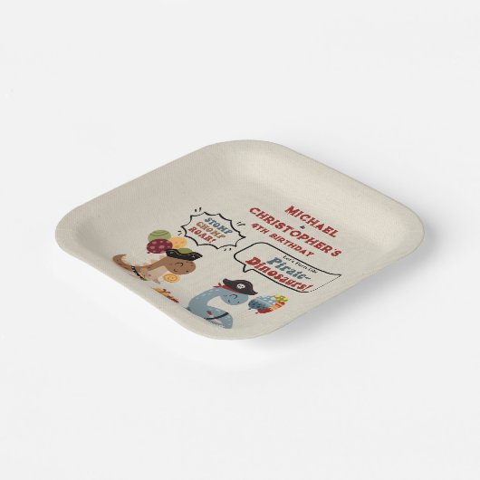 Stomp Chomp Roar Pirate Dinosaur Twin Boy Geburtst Pappteller (Gewinkelt)