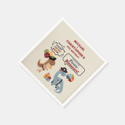 Stomp Chomp Roar Pirate Dinosaur Twin Boy Geburtst Serviette (Ecke)