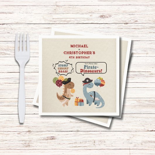 Stomp Chomp Roar Pirate Dinosaur Twin Boy Geburtst Serviette