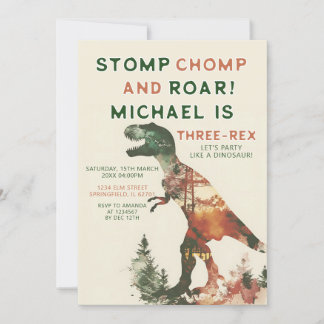 Stomp Chomp Roar T-Rex Dinosaur Boy 3. Geburtstag Einladung