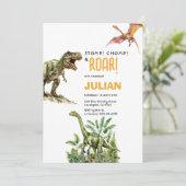 Stomp Chomp Roar Tirex Dinosaur Bithday Einladung (Stehend Vorderseite)