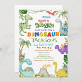 Stomp, Chomp und Roar! Dinosaur Birthday Party Einladung (Vorne/Hinten)