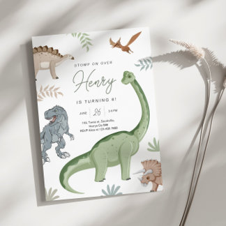 Stomp, Chomp und Roar! Dinosaurier Birthday Einladung