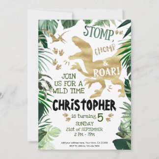 Stomp, Chomp und Roar! Dinosaurier Geburtstags-The Einladung