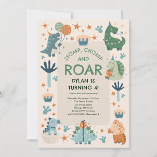 Stomp, Chomp und Roar Dinosaurier Kid's Geburtstag Einladung