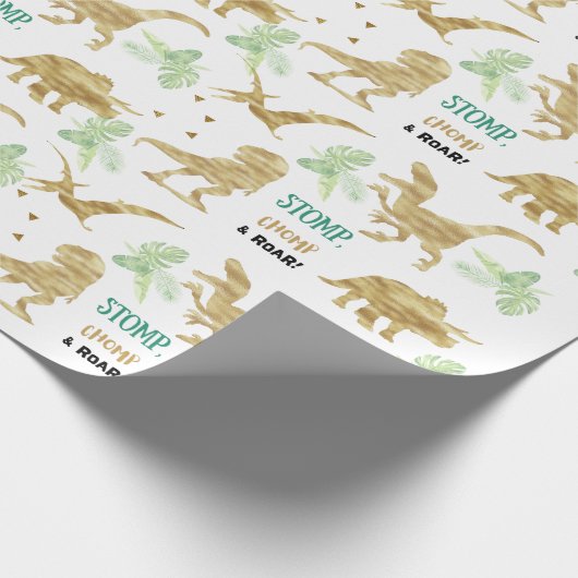Stomp, Chomp und Roar! Elegant golden Dinosaur Geschenkpapier (Ecke)