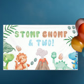 Stomp, Chomp und zwei Aquarell Dinosaurier Geburts Banner