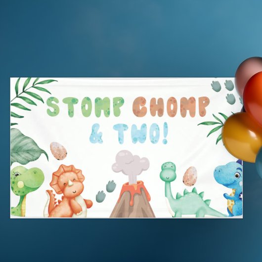 Stomp, Chomp und zwei Aquarell Dinosaurier Geburts Banner