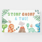 Stomp, Chomp und zwei Aquarell Dinosaurier Geburts Banner (Horizontal)