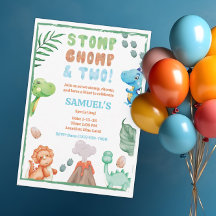 Stomp, Chomp und zwei Aquarell Dinosaurier Geburts