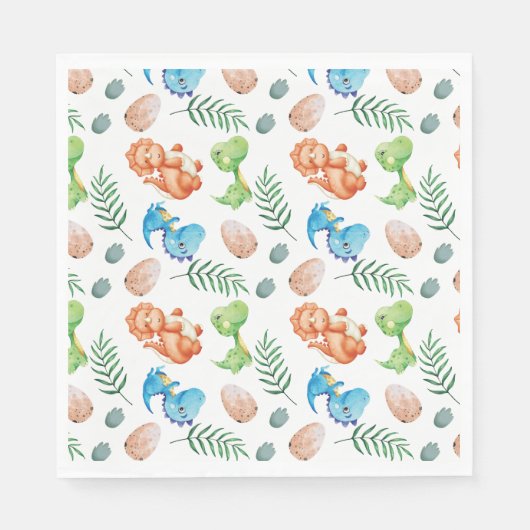 Stomp, Chomp und zwei Aquarell Dinosaurier Geburts Serviette (Vorderseite)