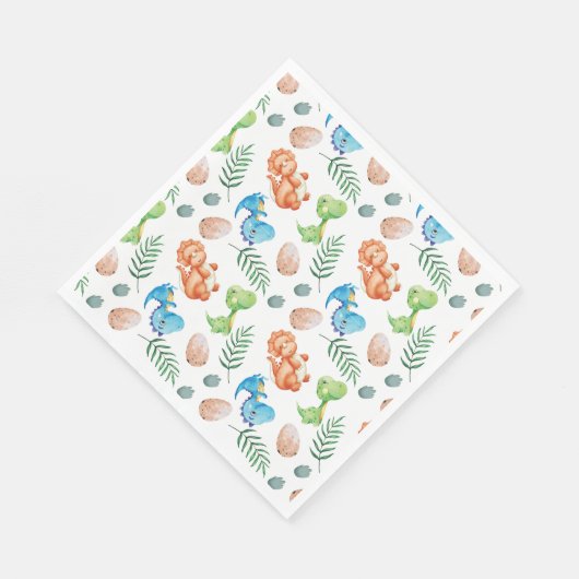 Stomp, Chomp und zwei Aquarell Dinosaurier Geburts Serviette (Ecke)